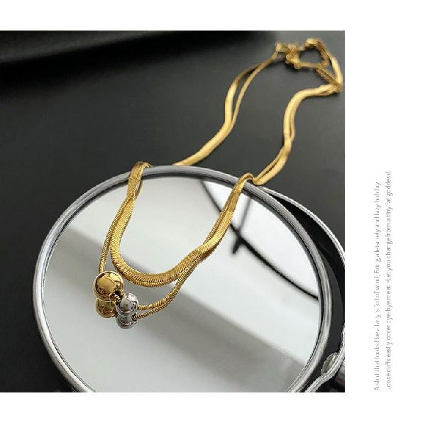 Punk Double Layer Choker Necklace for Women Snake Blade Chain Stainless Steel Bead Ball Pendant Minimalist Fashion Jewelry