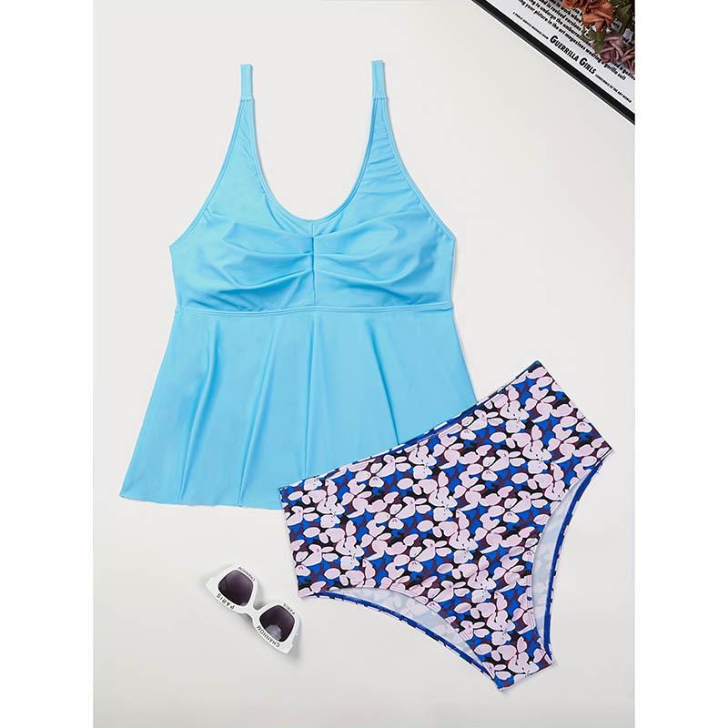 TS JYL-SW158 Plus Size Cami Swimsuit, U Neck Two-Piece Swimwear For Beach 5XL