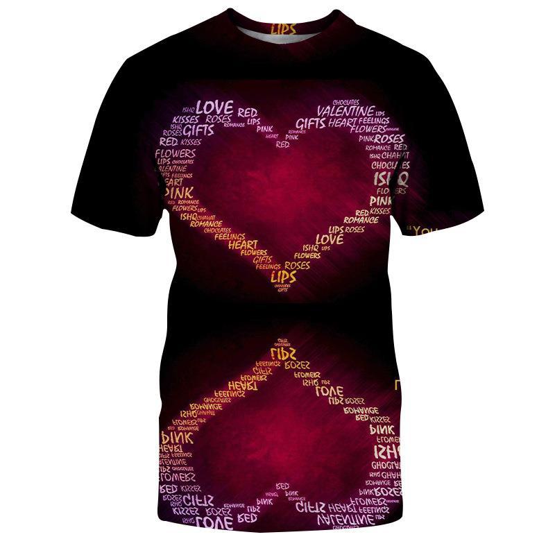 Summer New Love 3D Printed Men's and Women's Short Sleeves Loose and Slim Half Sleeve Shirt