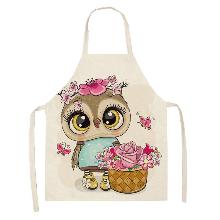 Cute Cartoon Animal Print Apron, Kawaii Cat & Owl Design, Kitchen Cooking Bib Multiple Sizes Available, Perfect for Baking Home