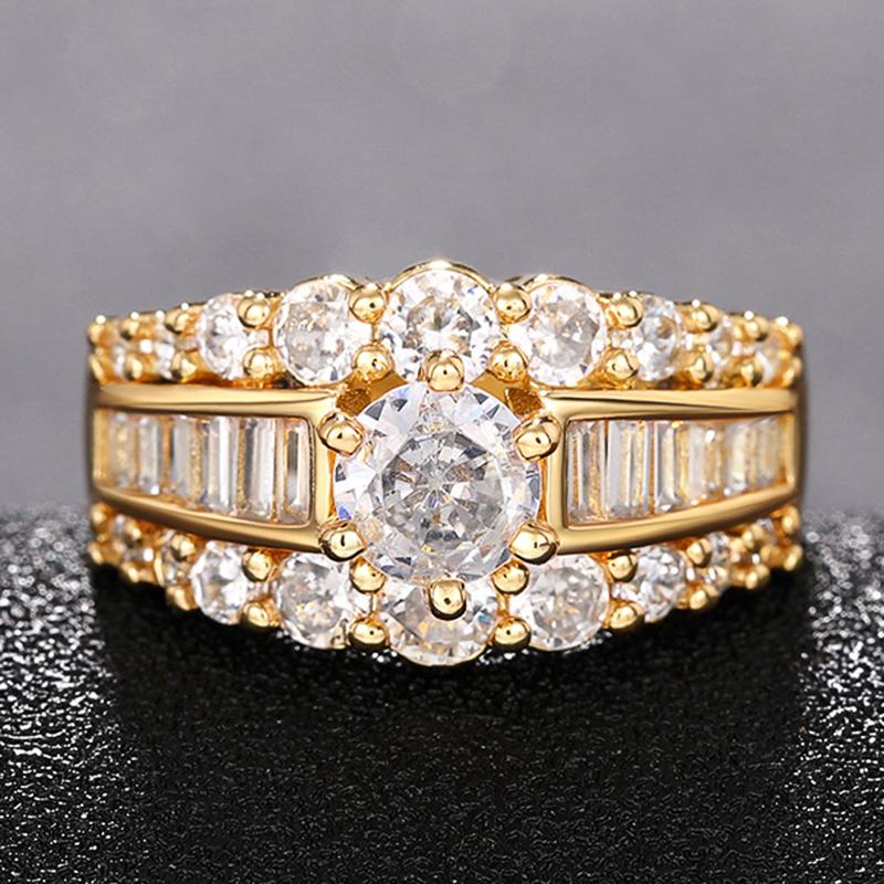 Huitan Hyperbole Wide Ring for Women Gold Color Luxury Twist Design Band Cocktail Rings Fashion Female Accessories Party Jewelry