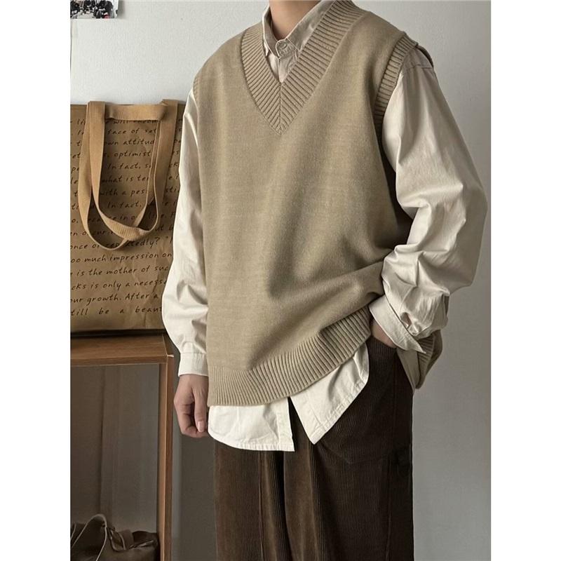 

Men s Long Sleeved Shirt Black V-neck Vest Street Wear Spring And Autumn Casual Knitted Top XXL хакі