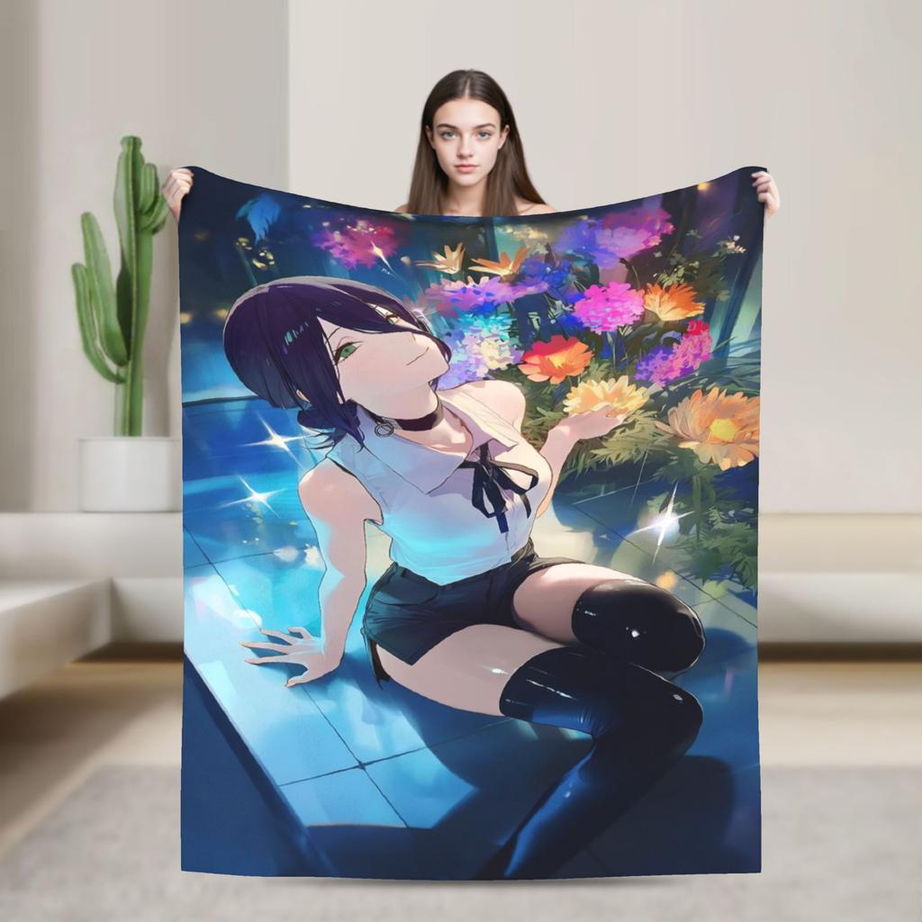 Reze Anime Girl Blankets C-Chainsaws Plush Vintage Warm Throw Blanket for Chair Covering Sofa Autumn/Winter