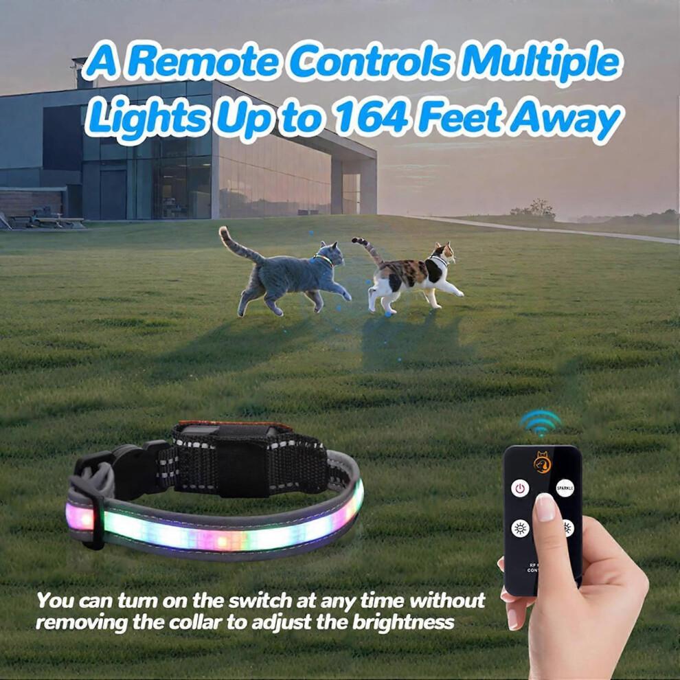 2X Cat Collar,Lighted Cat Collars for Night,Rechargeable Waterproof LED Cat Collar with Remote,Dog Lights