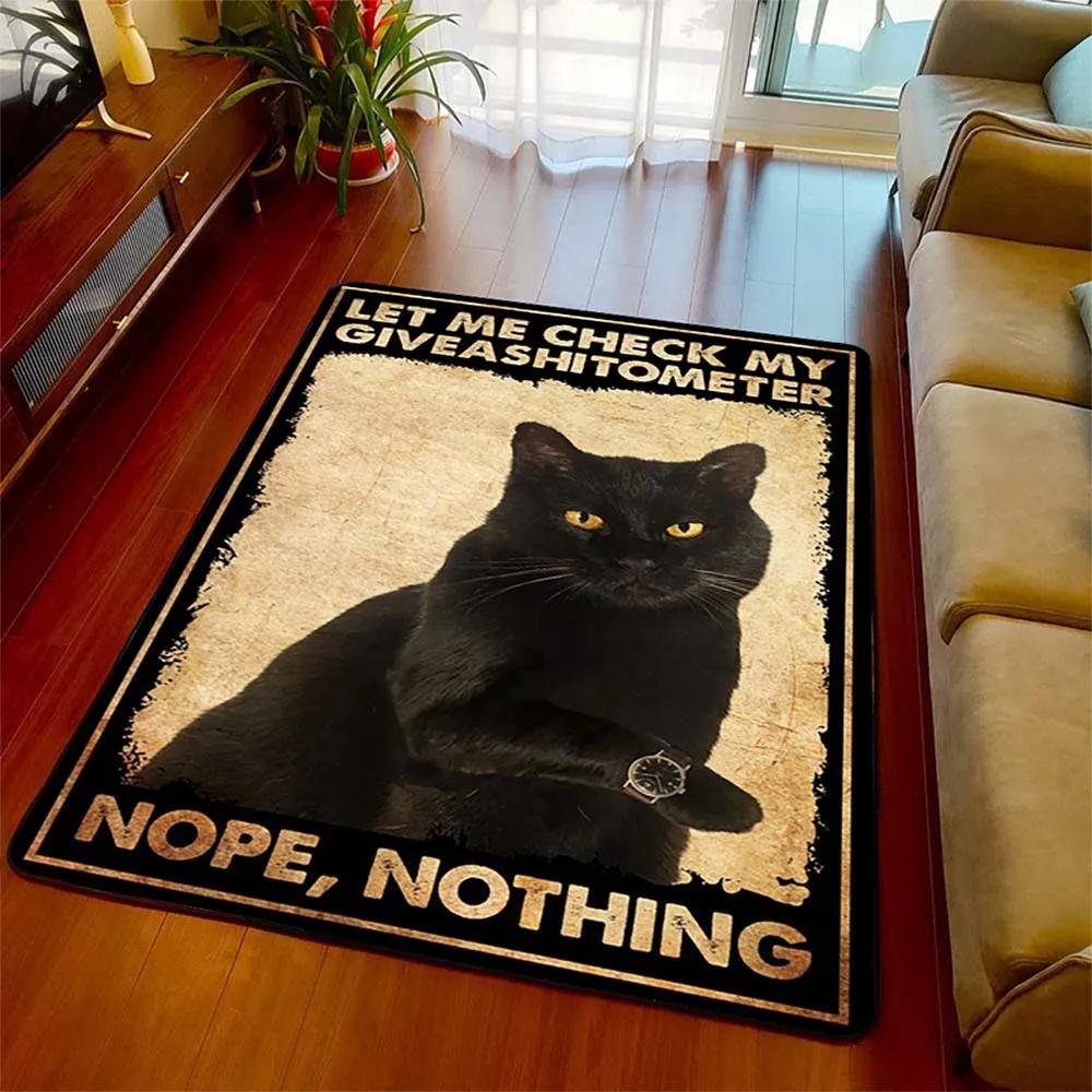 Schwarze Katze Retro Bereichsteppich Teppich Wohnzimmer Heimdeko Sofa Teppich Rutschfest Stuhlkissen Lounge Matte Halloween Hexen Dekoration