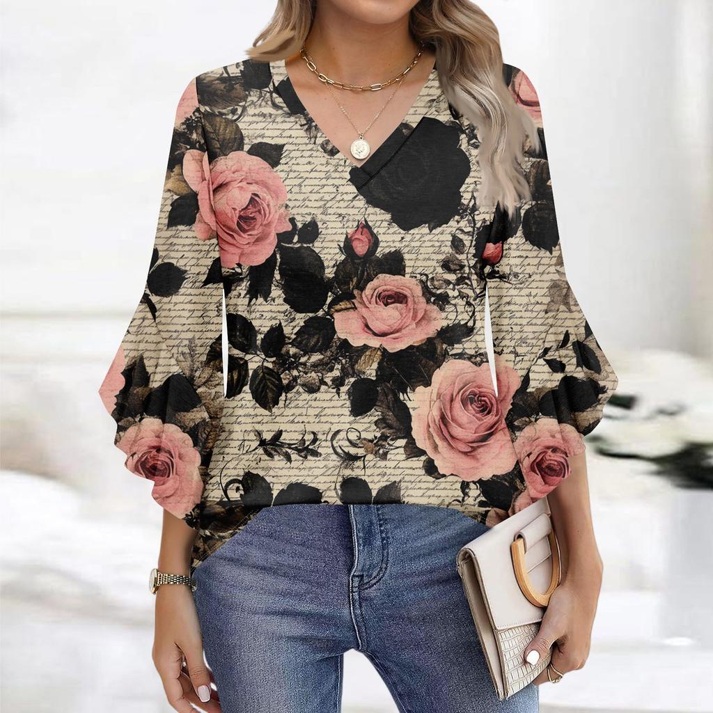 Blouses For Women Dressy Casual 3/4 Length Sleeve Womens Tops V Neck Tshirts Shirts With Flared Sleeve