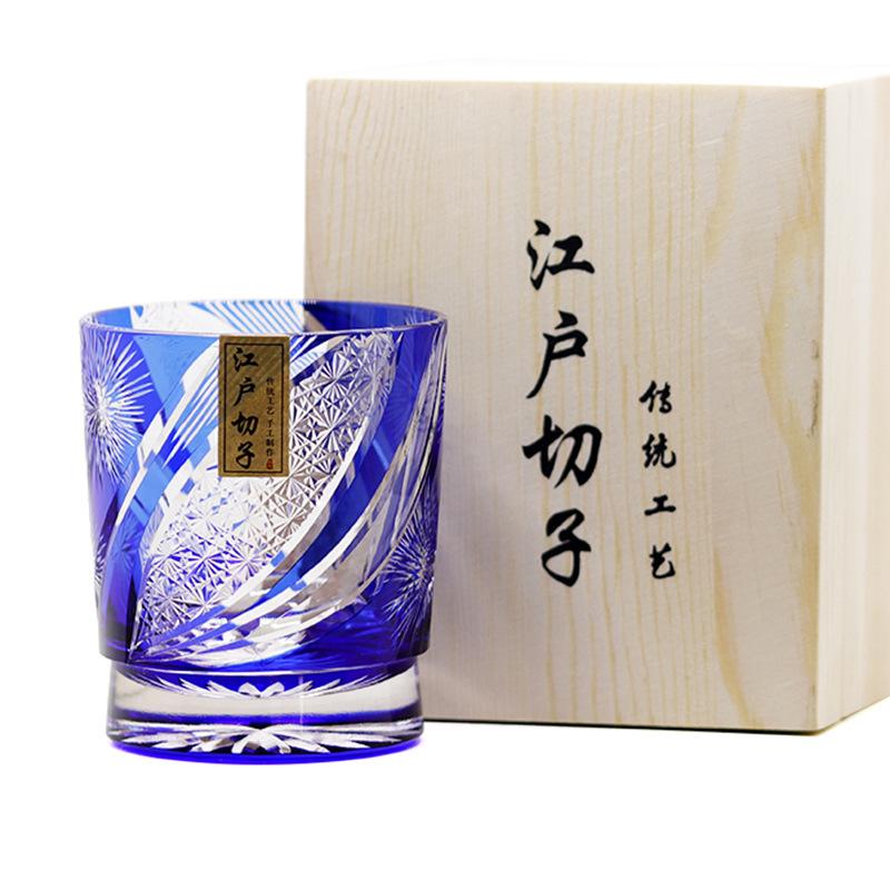 

Jinzhi Japanese Edo cut glass engraved whiskey crystal glass wine glass Riwei cup gift box light luxury
