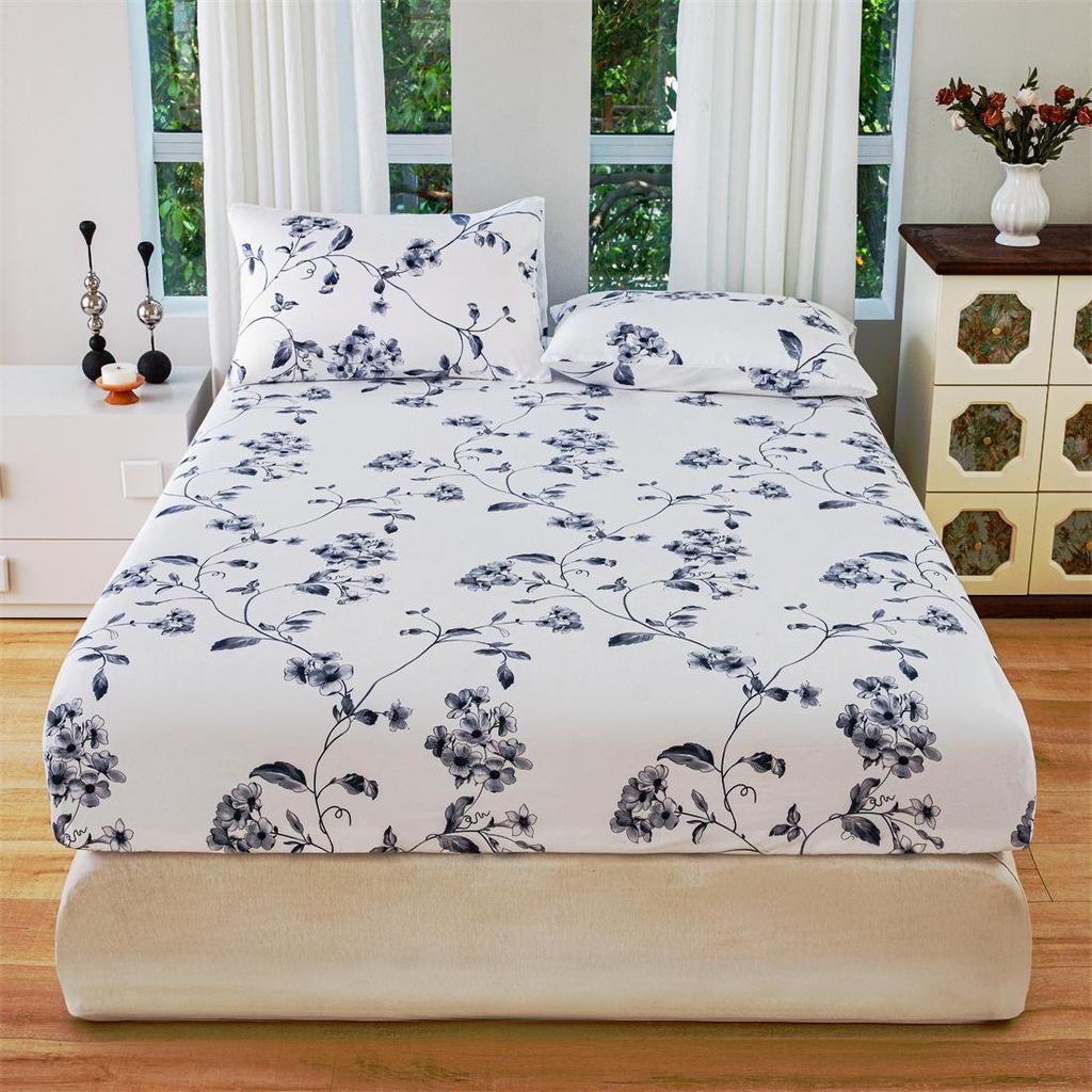 Floral Stain-Resistant Fitted Sheet & Pillowcase Set - Three Pieces