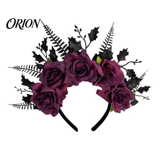 Gothic Hair Accessories for Women Halloween Rose Headband, Flower Leaf Crown Hoops Bands, Black Headband Headpiece Hairband Cosplay Party Dress