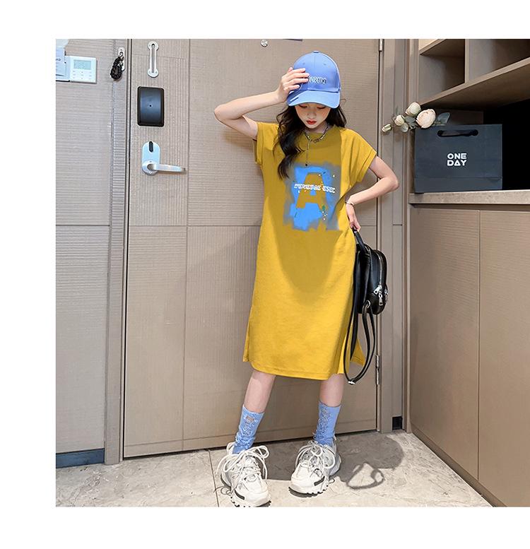 Girls' Casual Korean Style T-Shirt Dress - Summer Western Skirt for 12-Year-Olds