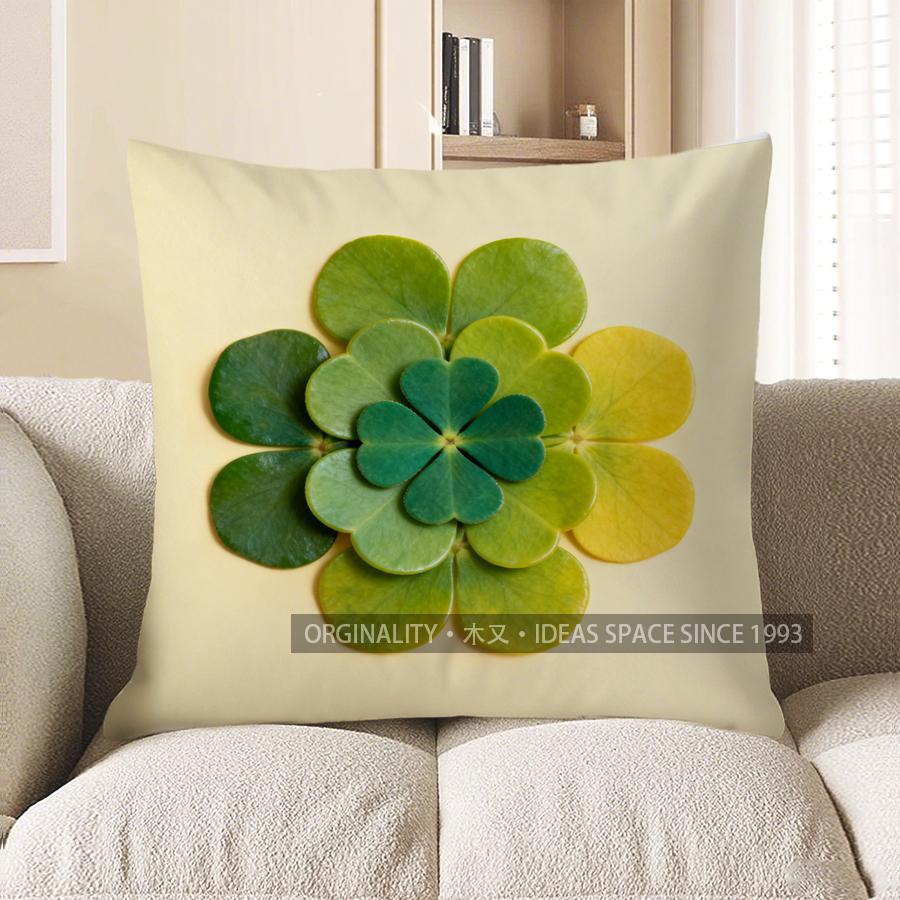 2D Happy St. Patrick'S Day Four-Leaf Clover Pillow Pattern Cushion Cover Suitable For Sofa Bedroom Car Pillow Cover
