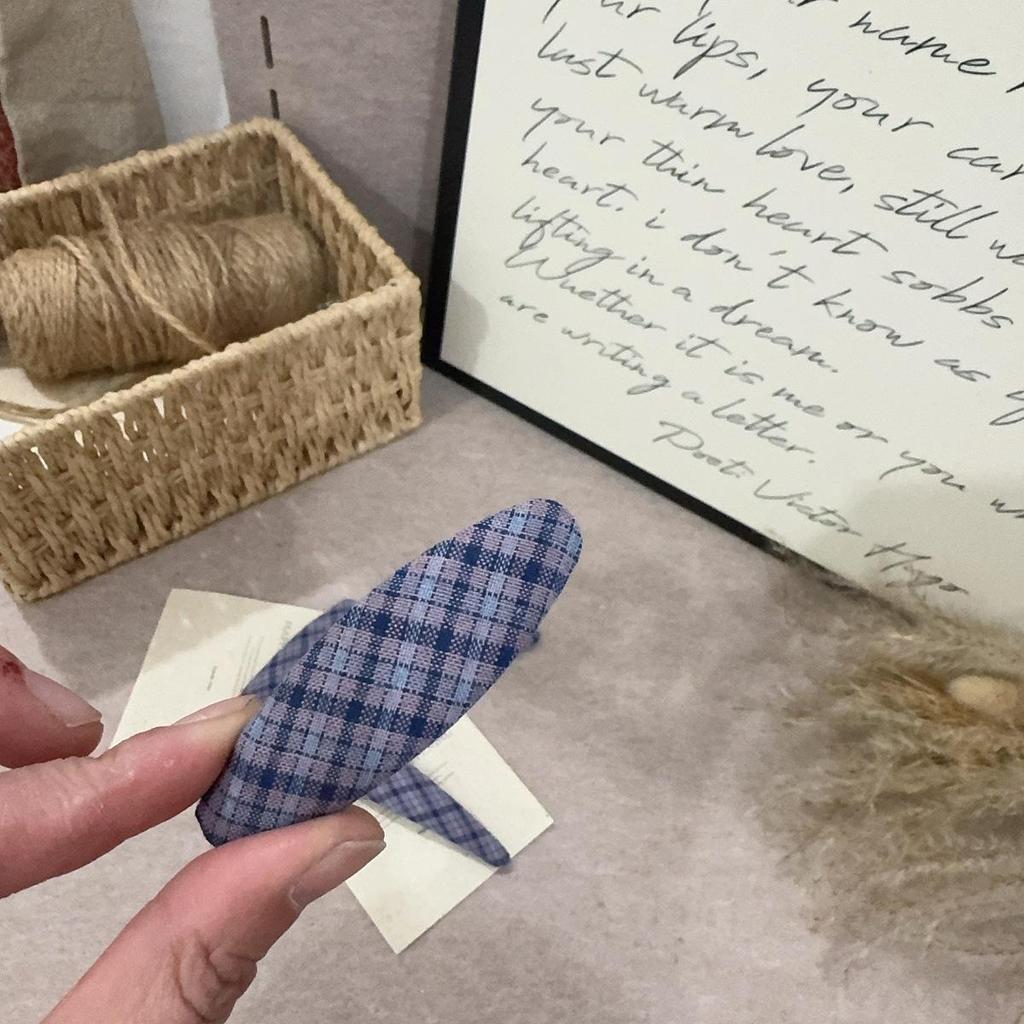 Navy Blue Geometric Plaid Hair Clip - Stylish Bangs & Side Clip