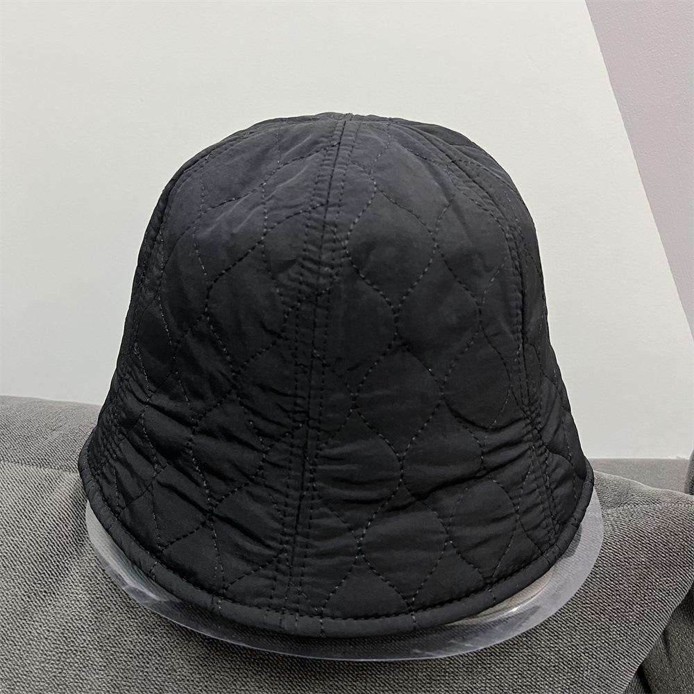 Autumn and Winter Warm Down Cotton Plaid Black Bucket Hat Women's New Casual Face Small Bucket Hat Women