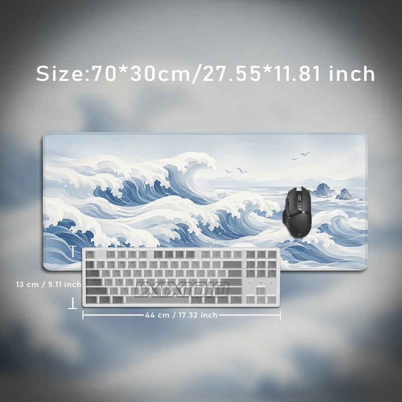 Mouse Pad Blue White Ocean Waves Printon Demand HD Large Computer Mousepad XXL Mouse Mat Non-Slip Natural Rubber Soft Mouse Mats