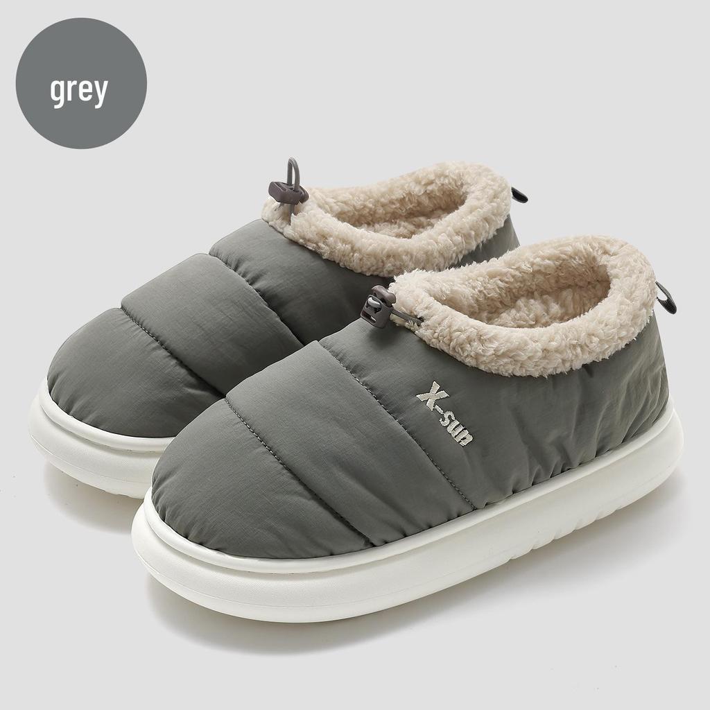 Plush Non-Slip Winter Cotton Slippers for Women and Men - Indoor Closed-Heel Design
