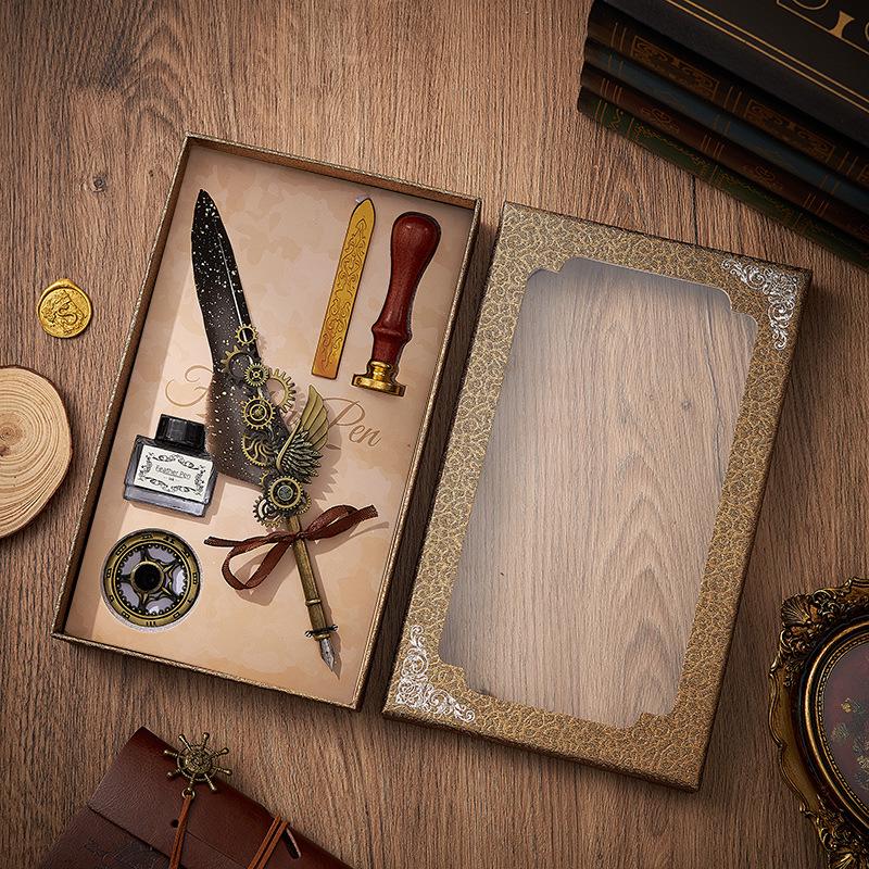 Set stilou Duker: Pană elegantă europeană retro pentru caligrafie cu ceară de sigiliu, perfectă pentru exersarea caligrafiei și prezentare în cutie cadou.