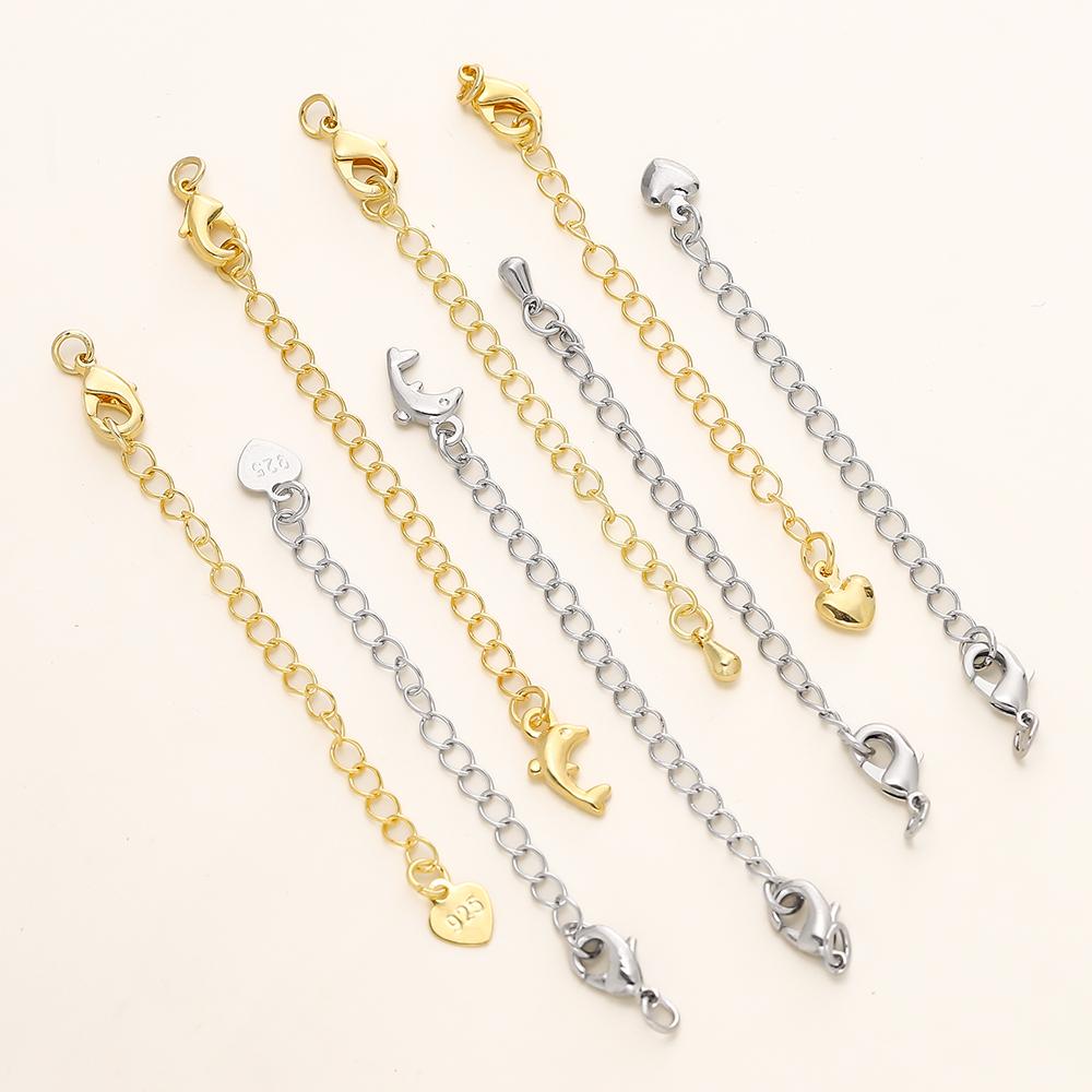 5/10pcs/Pack 14/18K Gold Color Plated Brass Various Extension Chain With Lobster Clasps for DIY Necklace Jewelry Making Findings