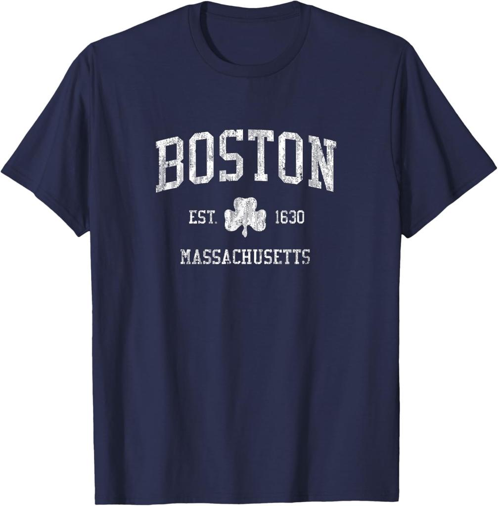 Boston MA T-Shirt Vintage Shamrock Sports Design Tee T Shirt