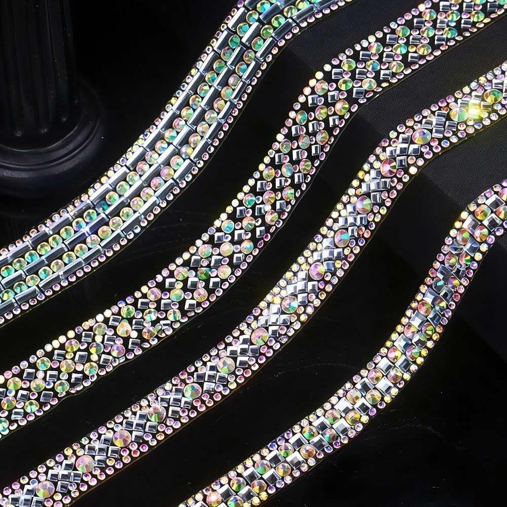 1Yard Glass AB Color Self Adhesive Rhinestone Chain Garment Accessories Decorations Trim Rhinestone Trim Strap