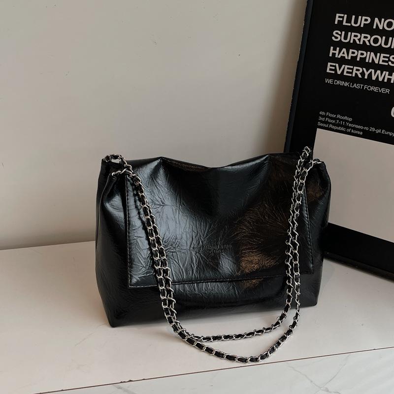 Simple Versatile Pu Leather Shoulder Bags for Women Large Capacity Ladies Chain Work Tote Bag College Style Girls Class Handbags
