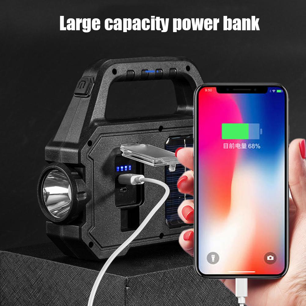 500lm Rechargeable Flashlight Waterproof 6 Gears Torch Light Portable Powerful Lantern Solar USB Charging for Camping Hiking