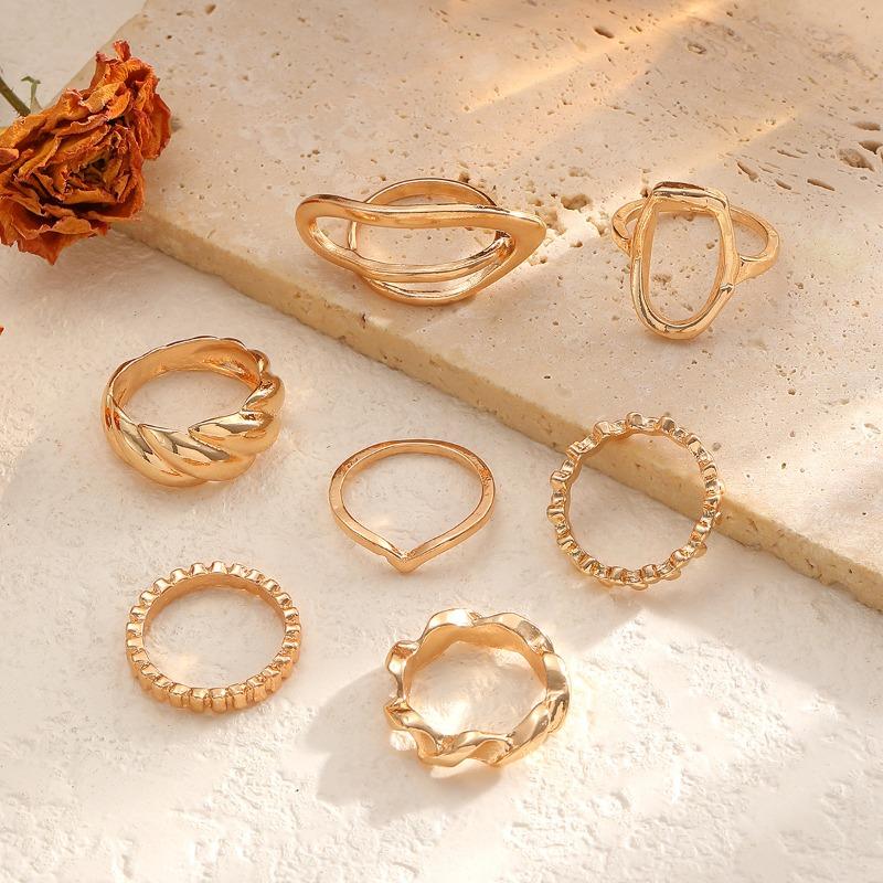 Design Sense Irregular Metal Glossy Ring Set Personality Versatile Style Ring Jewelry Women