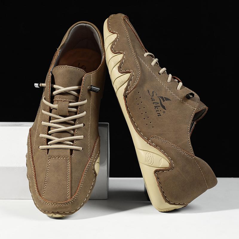 Fashion Handmade Leather Casual Men Shoes Design Lace Up Sneakers Man Loafers Breathable Soft Leather Shoes Men Driving Shoes