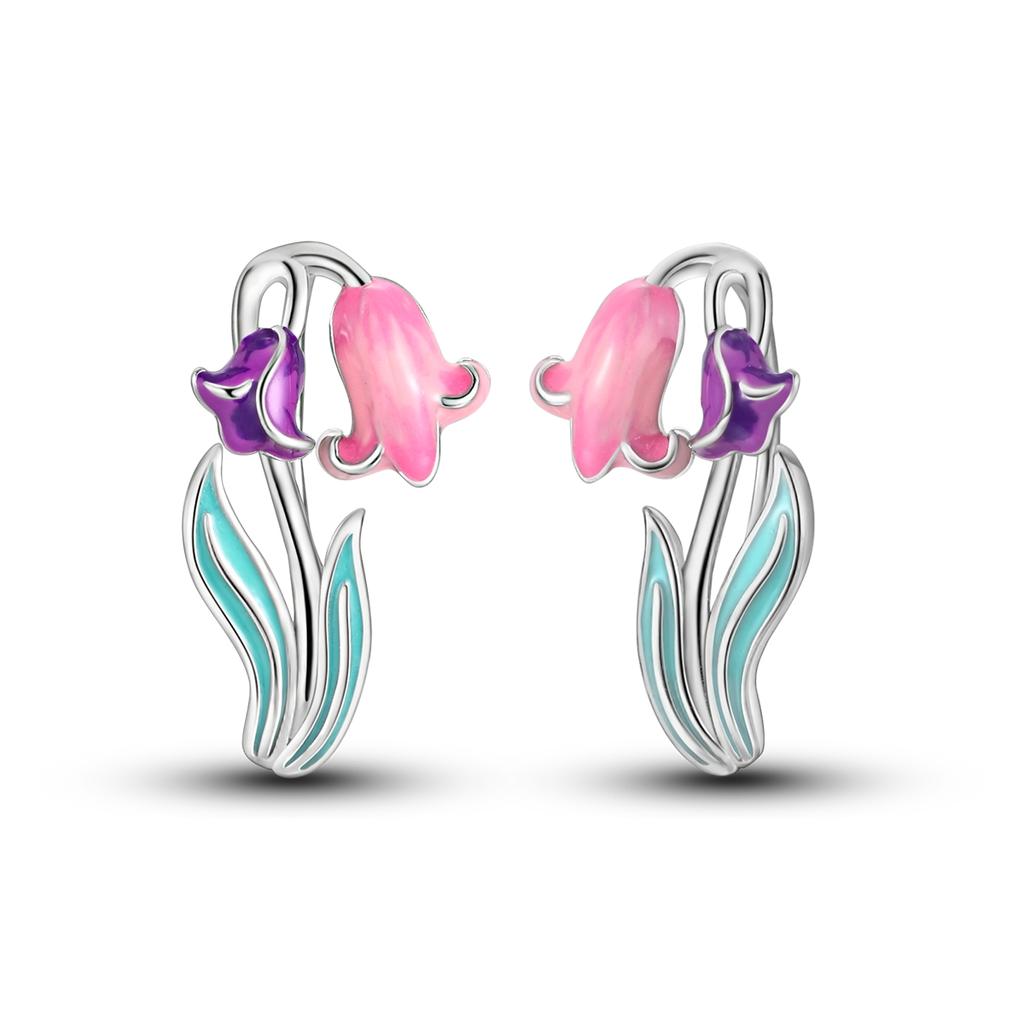 Fashion Spring Series Earrings For Women 925 Silver Color Butterfly Dragonfly Flower Heart Shaped Ear Studs Fine Jewelry Couple