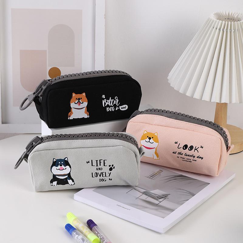 Canvas Pencil Case For Students Large Capacity Zipper Storage Bag For Girls
