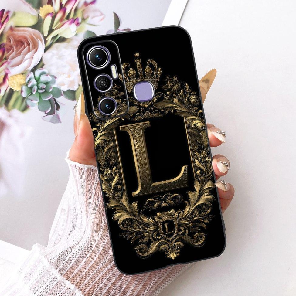 For Infinix Hot 11 Case Silicone Luxury Crown A-Z Letters 2D Flat Pattern Soft Casing For Infinix Hot11 X662 X662 X689FB Cover