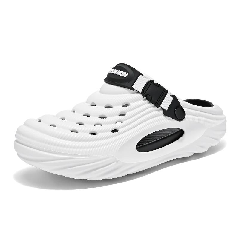 

Повседневные мужские сандалии-сабо 2025 года, летняя пляжная обувь из ЭВА для мужчин, модные тапочки с вырезами, однотонные садовые туфли с закрытым носком 40-41 белый