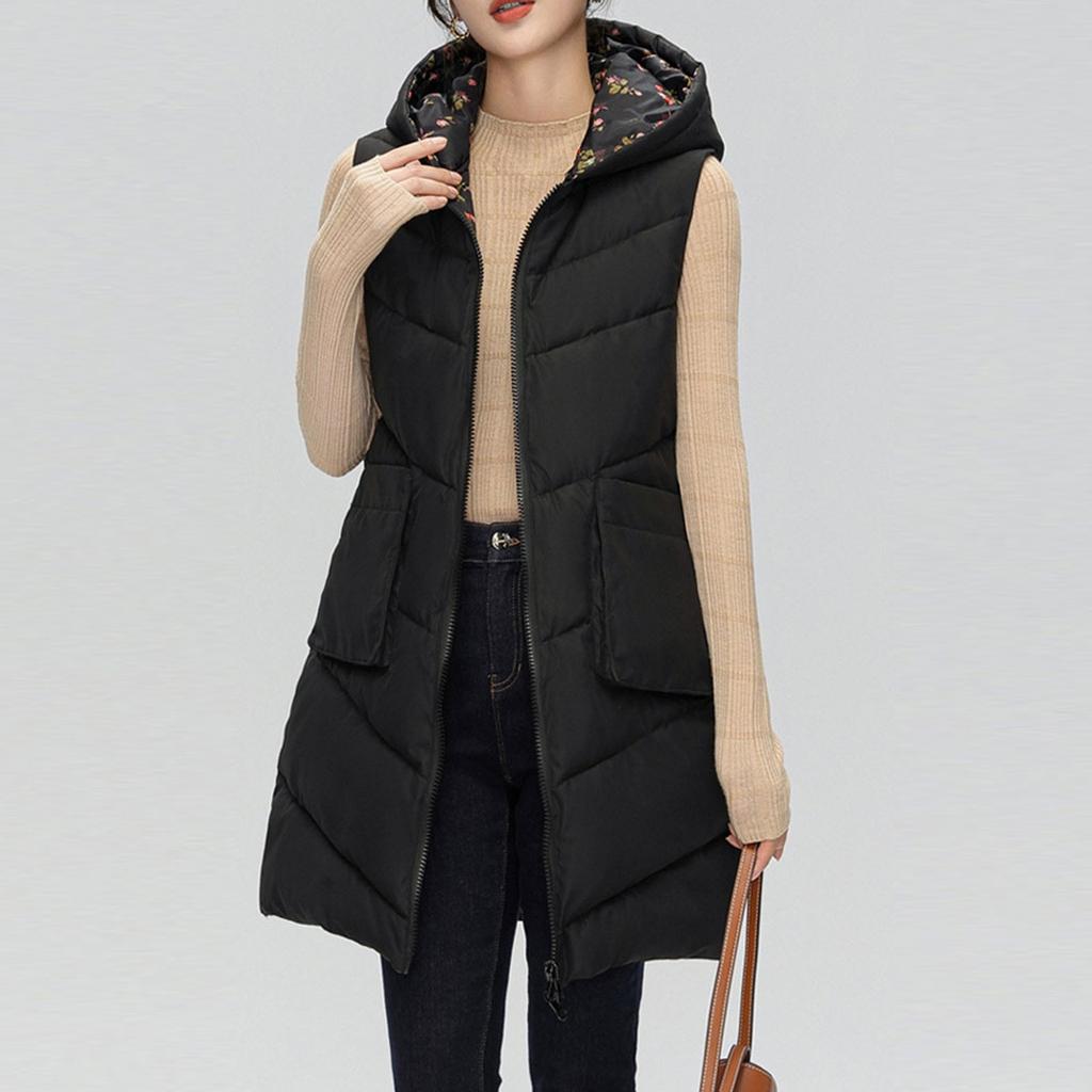 Dámská móda podzimní a zimní péřová bavlněná koňská spona s kapucí bez rukávů bavlněná teplá vesta přes rameno