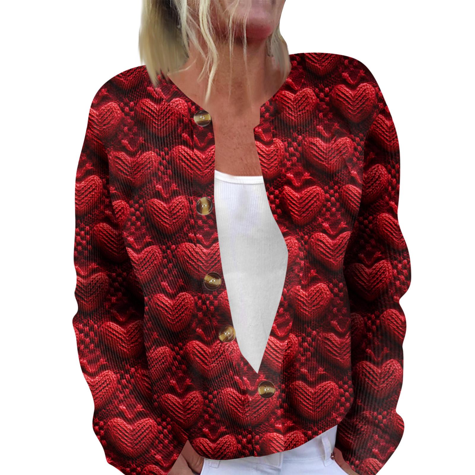 

Модный женский кардиган с длинными рукавами и принтом ко Дню святого Валентина M киноварь