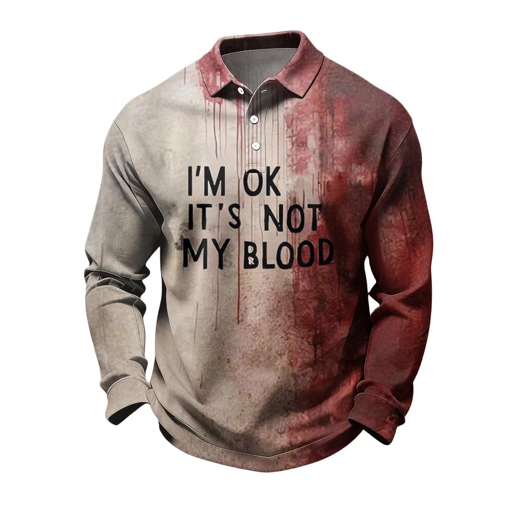 Men's Quick-Dry Mesh Long Sleeve Golf Shirt with Halloween Print for Casual Wear