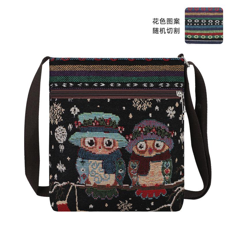 Yunnan exotic travel messenger bag elephant butterfly owl shoulder canvas small square bag