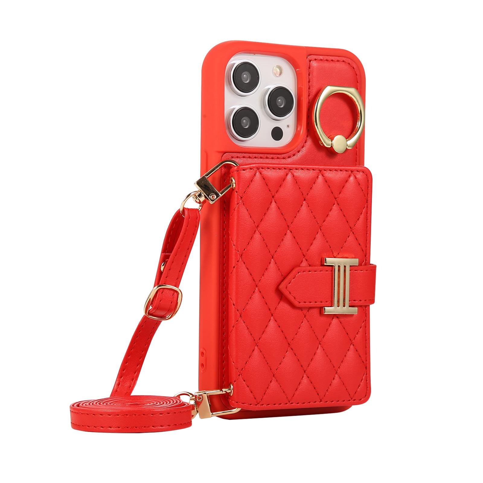

Luxury Quilted Crossbody Phone Case for iPhone 17 & Samsung S25 Ultra - Card Holder with Ring Kickstand Samsung S25EDGE червоний