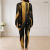 Women Plus Size Light Purple Printed Half Zip Long Sleeve Longline Top Fitted Pants Two Piece Set