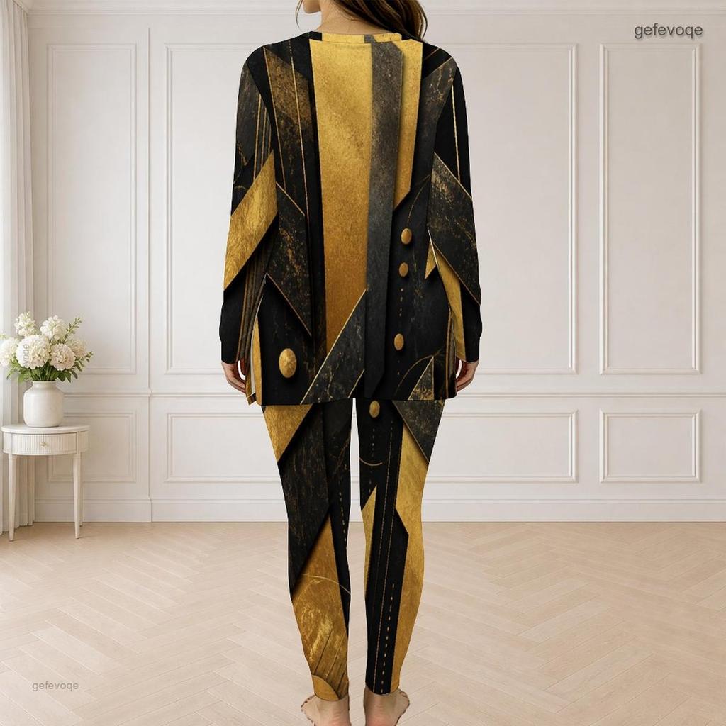 Women Plus Size Light Purple Printed Half Zip Long Sleeve Longline Top Fitted Pants Two Piece Set
