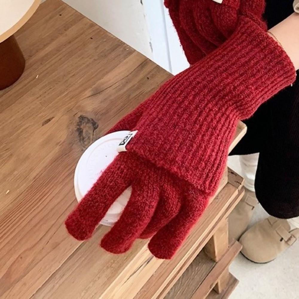 Windproof Full Finger Gloves Solid Color Driving Skiing Mittens Outdoor Cycling