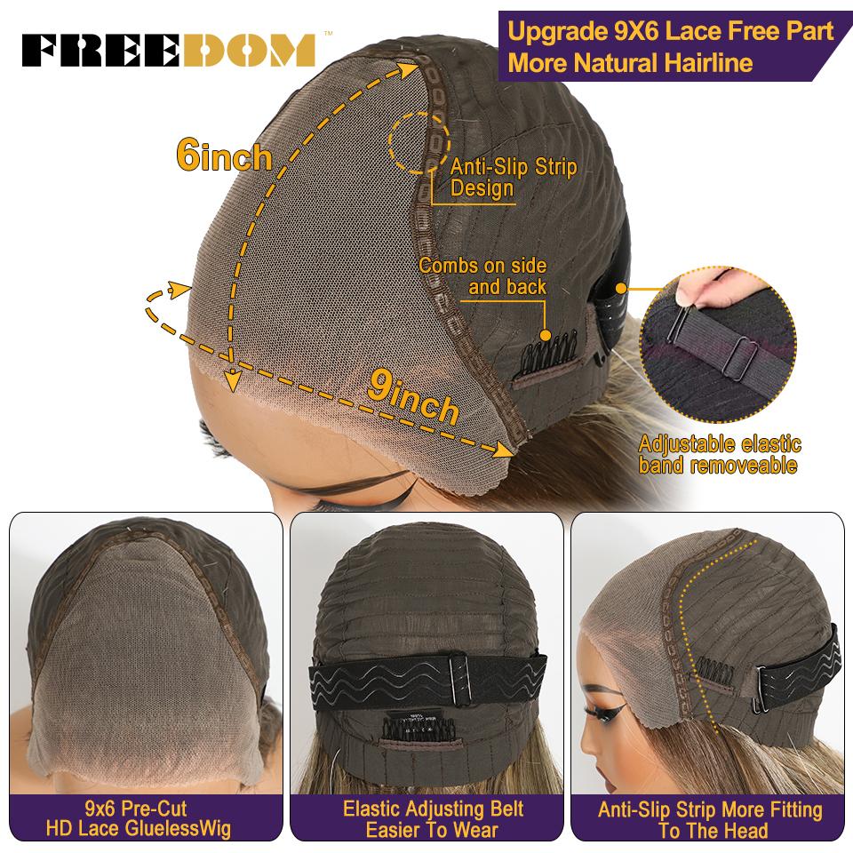 FREEDOM Synthetic Lace Front Wigs For Women 9x6 Pre Plucked Straight Layerd Wig 24" Ombre Blonde Pre Cut Wear And Go Lace Wigs