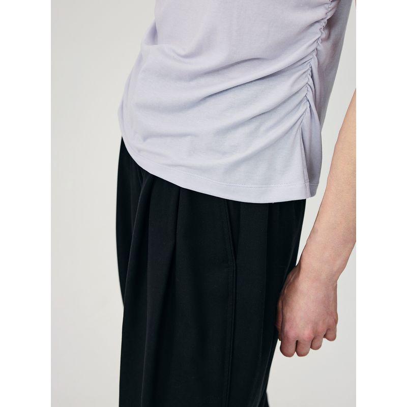 Yaling [Series] Huaiqi/Fake Two-Piece Contrast Color Round Neck Knit T-shirt Women Summer Pleated Design Short Sleeve Top