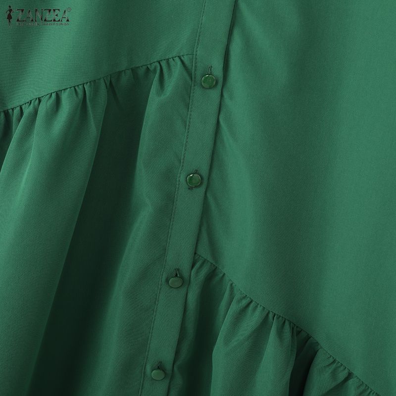 ZANZEA Women Casual Turn Down Collar Floral Embroidery Summer Short Sleeve Dress