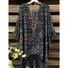 Damen T-Shirts Retro Ethnischer Stil Grafikdruck Lässig Unregelmäßiger Saum Rundhalsausschnitt Sommer Streetwear Damen Kurzarm T-Shirt
