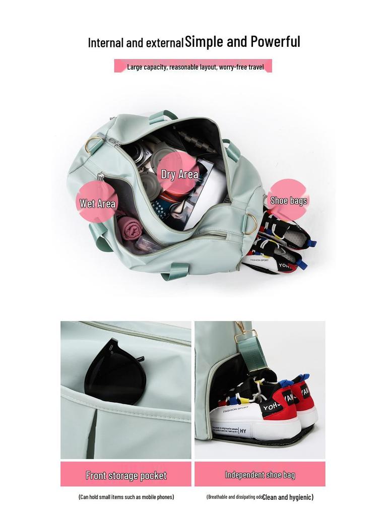 Yoga Swim Fitness Bag with Logo – Large Capacity, Wet/Dry Separation, Shoe Compartment, Trolley-Ready Sports Travel Bag