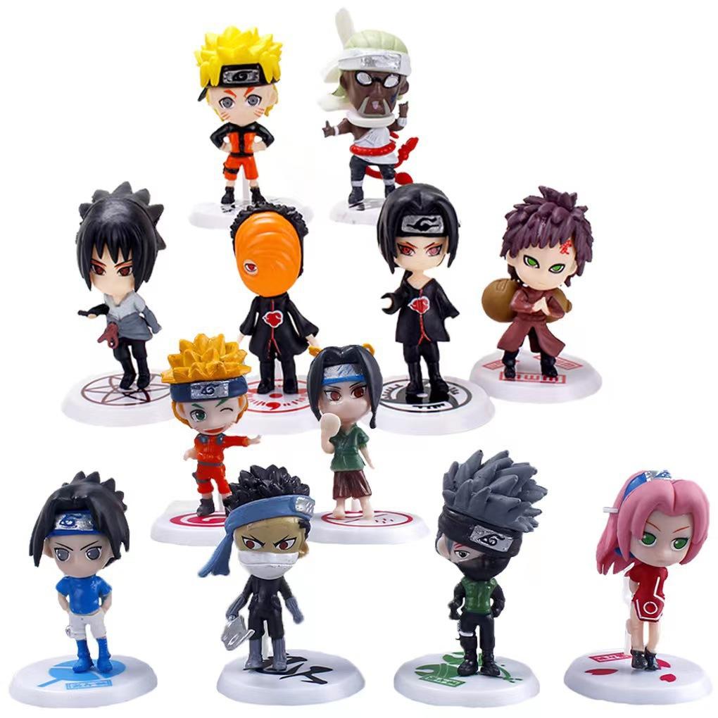 12 Pcs/Lot NARUTO Sasuke Gaara Uchiha Madara Figure 7-8cm 2 Style Personality Base Mini Figurines