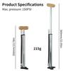 Aluminum Alloy Silvery Portable Bicycle Manual Air Pump 150 PSI with Quick Switch Nozzle for Road/MTB Bike with Wooden Handle