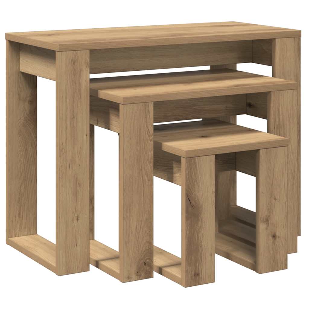 Set of 3 Tables Artisan Oak Wood Based Material