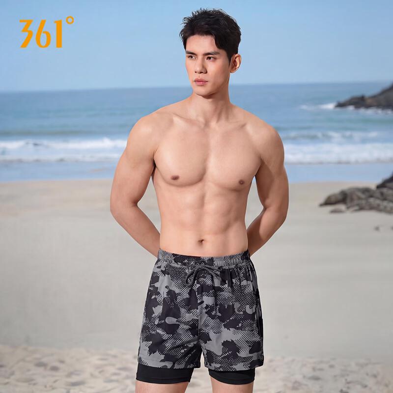 361° Men's Faux Two-Piece Square Leg Swim Trunks