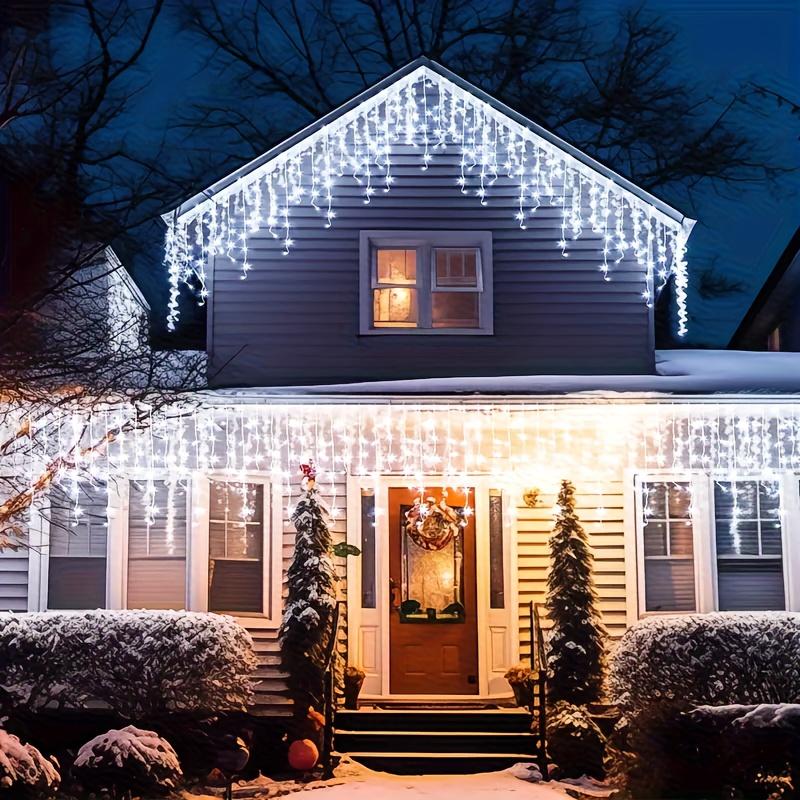 Solar Powered Icicle LED Lights Weatherproof Christmas String Lights Uses for Fence Tree Eaves Decor