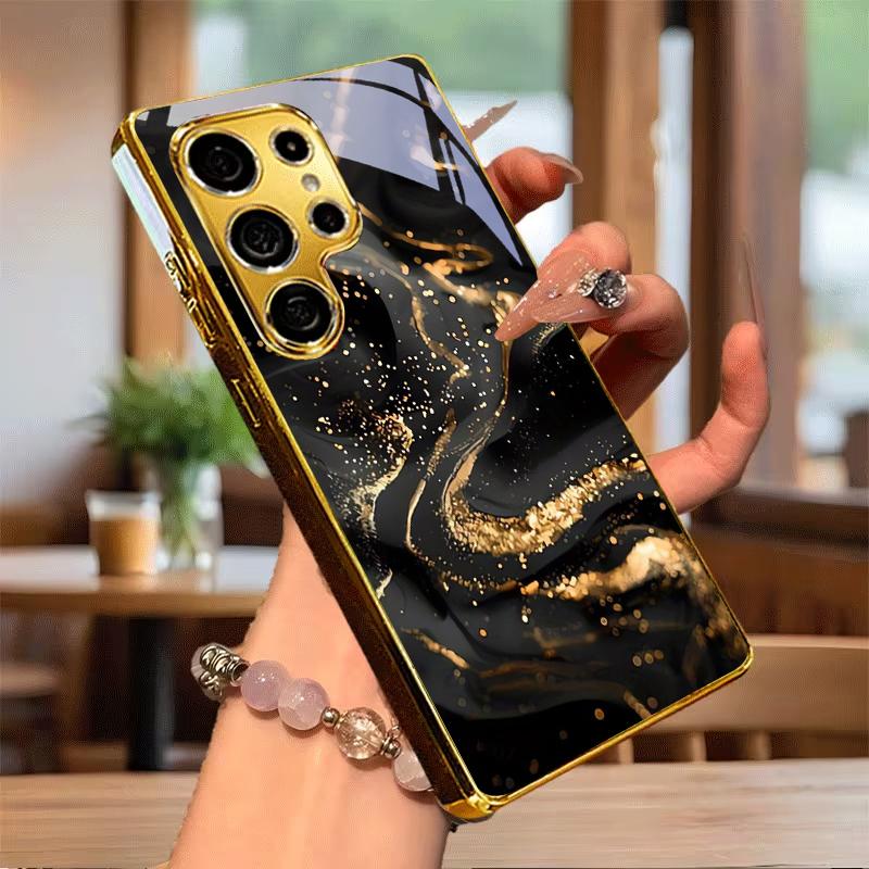 Midnight Gilded Flow Electroplated Golden Phone Case For Samsung A23 A33 A53 A73 A14 A34 A54 A15 A35 A55 A06 A16 A36 Glass Cover